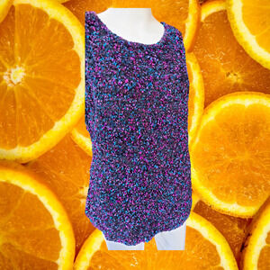 Silk Assets Purple Black‎ Blue Silk Blend Sleeveless Top Size Large